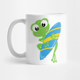 Cute Frog, Little Frog, Green Frog, Surfing Board Mug